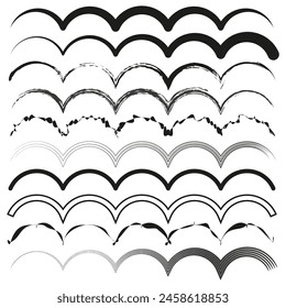 Collection of wave patterns. Set of curvy line designs. Assorted wavy illustrations. Flowing rhythm graphics. Vector illustration. EPS 10.