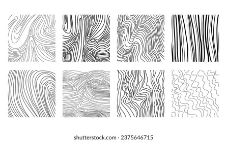 Colección de golpes de onda. Textura de madera. Formas de doodle de moda.