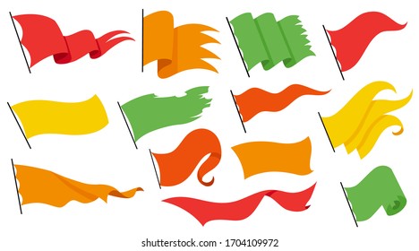 Colección ondeando banderas en el pilar - ondeando simples iconos. Símbolo nacional, sobre fondo blanco - ilustración vectorial. Plantilla de marca de color para el diseño