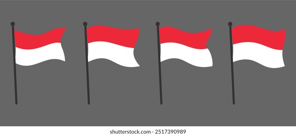 Collection of Waving Indonesian Flags on Flagpoles Isolated on Grey Background, Editable and Scalable Vector Illustration in Flat Style for Icons, Symbols Graphic Design, Etc.
