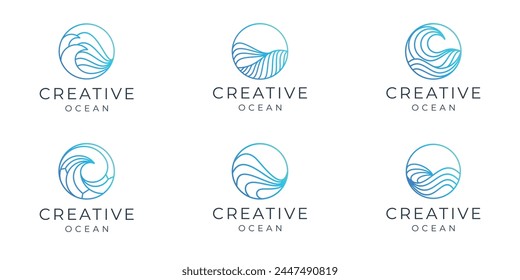 una colección de diseños de logotipo de círculo ondulado línea minimalista, perfecto para Plantillas de logotipo de negocios.