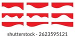 Collection of wavy Red decorative border for web design element vector. Website divider border vector illustration. Collection of dividers shape red templates.Red curve top headline. banner header 