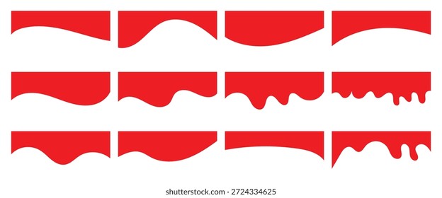 Coleção de borda decorativa ondulada vermelha para vetor de elemento de design web.  Coleção de efeitos separadores de gotas abstratas para Poster, App, Banner.