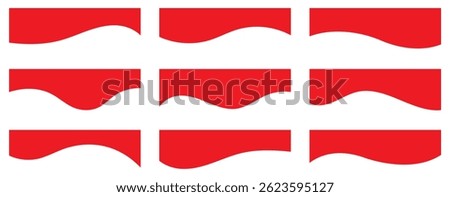 Collection of wavy Red decorative border for web design element vector. Website divider border vector illustration. Collection of dividers shape red templates.Red curve top headline. banner header 