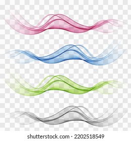 Collection of wavy shapes. Transparent element Wave background Blue, green, pink and gray wave flow.