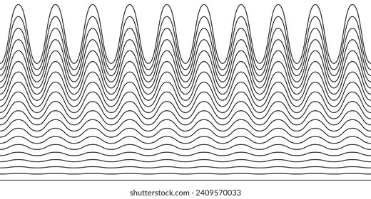A collection of wavy zigzag horizontal wiggly lines, seamless borders, and smooth and angular graphic design elements set on a white background.