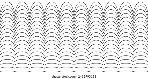Colección de líneas onduladas horizontales de zigzag onduladas, bordes sin soldadura y elementos de diseño gráfico liso y angular establecidos en un fondo blanco.