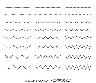 Collection of wavy or zigzag lines. Horizontal thin lines wave. Dotted line. Big set black color. Vector illustration