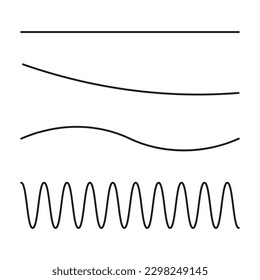 Collection of wavy or zigzag lines. Horizontal thin lines wave. Dotted line. Big set black color. Vector illustration.