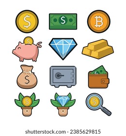 Colección de iconos de riqueza ilustración vectorial
