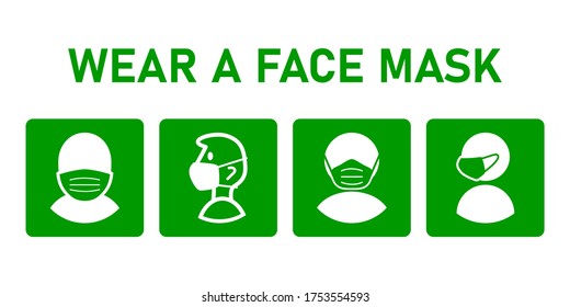 Kollektion von Gesichtsmaske-Warnschildern. Vektorbild.