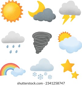 Collection of Weather Elements Hand drawn illustration in every seasons
