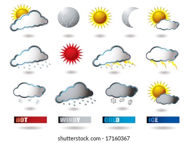 collection of weather icons all with drop shadow