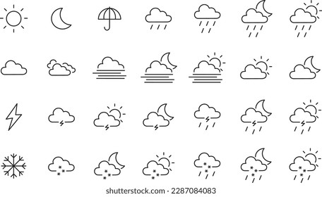 a collection of weather icons set, weather, icon, rainy, cloud, sun, vector, business icon, symbol