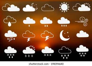 Collection of weather icons for web or print. Vector Blurred background.