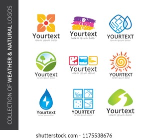 Collection of weather & natural logos. Logo set of nature and environment. Vector logo template