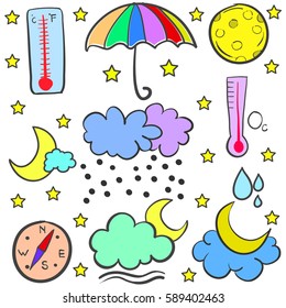 Collection of weather set doodles