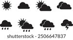 Collection of weather vector icons. Weather icon isolated on white background. Contains sun, cloud, rain, summer, spring, cloudy season and thunder weather. Climate symbol. Vector illustration