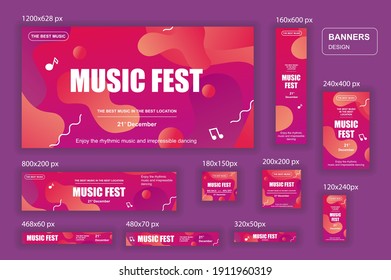 Collection web banners different sizes for mobile and social networks, poster, shopping ads, marketing material. Bundle banners for product promotion, music fest, dj party, musical holiday.