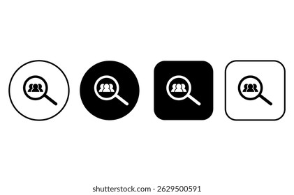 Collection of web buttons with magnifying glass buttons with group of people inside