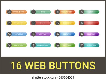 A collection of web buttons in a variety of colours.