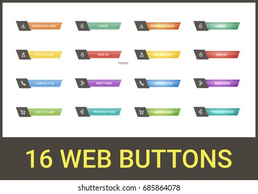 A collection of web buttons in a variety of colours.