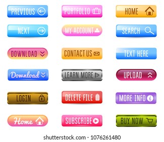 Collection of Web Buttons, Vector Templates, banners and labels, media. Ribbons icons for website or app, navigation menu bars. Elements Set. 