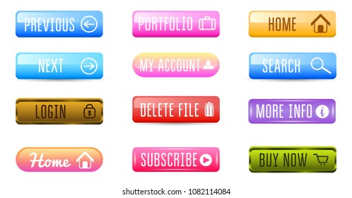 Collection of Web Buttons, Vector Templates, banners and labels, media. Ribbons icons for website or app, navigation menu bars. Elements Set.