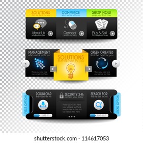 Collection of web elements, menu item, carousel, icons, ribbons, template for headers, footers,bar, side bar and so on.