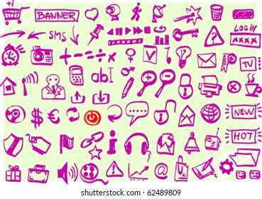Collection of web icons in doodle style