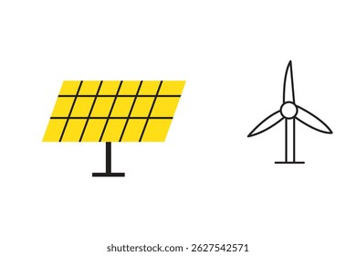 Collection of web icons in line style representing renewable energy and sustainability concepts