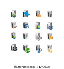 Collection of web icons which can use mainly used to represent digital information, file system, multimedia, email, message and data hardware/servers of an information technology