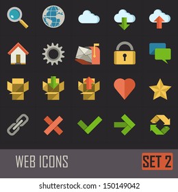 Collection of web office icons on dark background