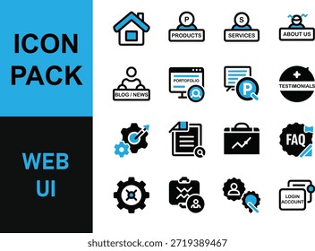 Colección de iconos de interfaz de usuario de Web para varios Elementos y características de Sitio web