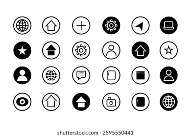 Collection of Website icons. High quality vector icons for website. Home, web, profile, settings, computer, star, message, SMS, GPS location etc. icons in white background.