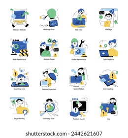Collection of Website Maintenance Doodle Mini Illustrations  