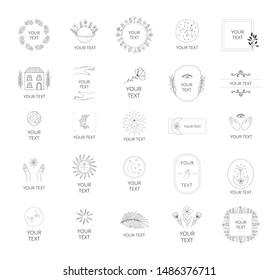 Collection of wedding branding frames and borders. Floral elegant wreaths. Vector isolated illustration.