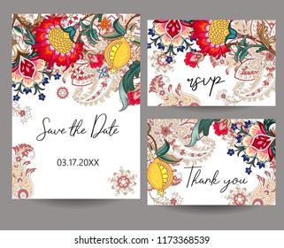 Collection of wedding cards with fantasy flowers