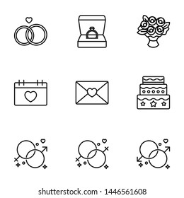 Collection of wedding icons. Black vector set.