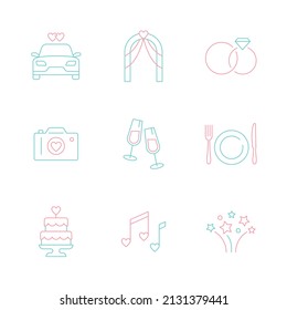 Colección de iconos de boda. El vector aisló elementos sobre un fondo blanco.