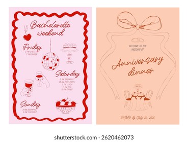 Collection of Wedding invitation card. Save the date. Minimalist design. Editable vector illustration.
