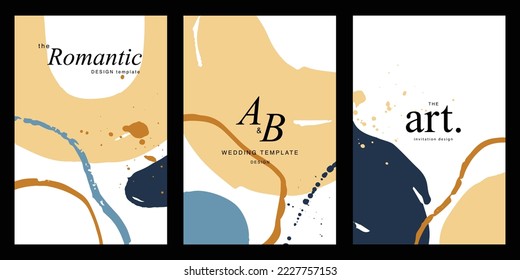 Collection of wedding invitation templates, posters and flyers. Print design with abstract ink stroke texture 