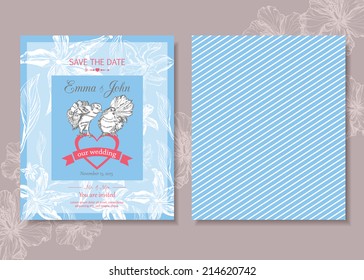 Collection of wedding invitation templates. Vintage floral design.