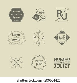 Collection of wedding labels design with retro style