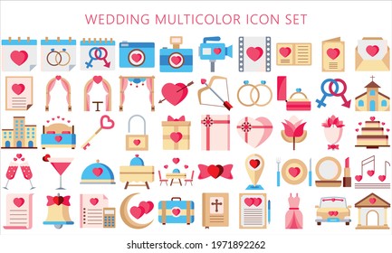 Collection of wedding multicolor icons set, include decorations, invitation, heart, love and others. Used for modern concepts, web and apps. eps 10 ready convert to svg svg