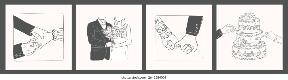 Coleção de Casamento, Ocasião, Eventos celebração mão desenhada estilo vetor ilustração modelo fundo mão desenhada vetor ilustração simples minimalista