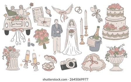 Coleção de Casamento Ocasiões desenhado à mão estilo vetor ilustrações