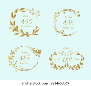 Collection of wedding personal monogram elegant golden design. Set of vector templates with your initials