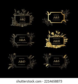 Colección de diseño de oro elegante en monograma personal de boda. Conjunto de plantillas vectoriales con sus iniciales
