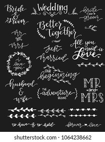 A collection of wedding sentiments and decorative elements. 